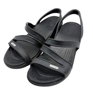 Crocs Patricia II Womens Black Wedge Strappy Slingback Sandals Size 9 10386